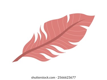 Colorful feather icon. Red bird feather, plumage. Falling, floating or flying object. Softness and weightless. Graphic element for website. Flat vector illustration isolated on white background