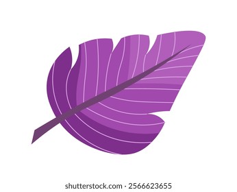 Colorful feather icon. Violet bird feather, plumage. Falling, floating or flying object. Traditional indian element of clothes. Flat vector illustration isolated on white background