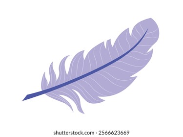 Colorful feather icon. Violet bird feather, plumage. Falling, floating or flying object. Fashion and trend. Template and layout. Flat vector illustration isolated on white background