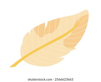 Colorful feather icon. Yellow bird feather, plumage. Falling, floating or flying object. Fashion and trend. Template and layout. Flat vector illustration isolated on white background