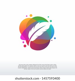 Colorful feather logo designs vector, Color Education writer logo