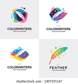 Colorful Feather Logo Set Design Template Collection