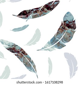 Colorful Feather pattern on white. Vector ornament template