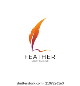 Colorful feather pen logo design