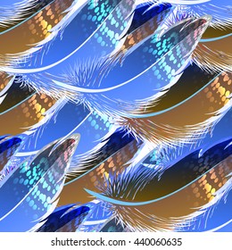 Colorful feather print. Vector seamless background.