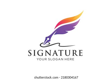 Colorful feather quill pen logo design