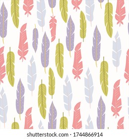 colorful feather seamless pattern. illustration vector. pink violet green blue
