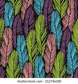 Colorful feather seamless vector background illustration