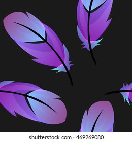 Colorful Feather. Vector abstract background. Seamless pattern on black background