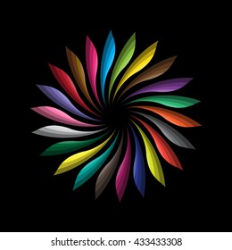 colorful feathers background. logo design. black background.
