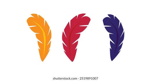 Colorful feathers collection isolated on white background