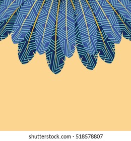 colorful feathers decoration frame. boho style design. vector illustration