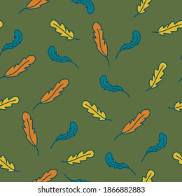 colorful feathers green background pattern