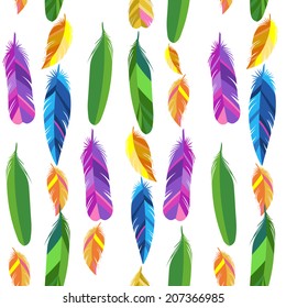 Colorful feathers. Hand drawn vector seamless pattern