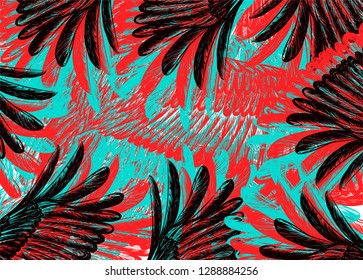 Colorful feathers pattern. 80s style. to be used for greeting card.