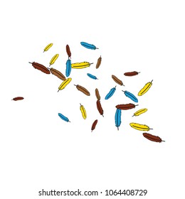 Colorful feathers. Prints of Colored feathers Design for Goods for Pets. Simple Pattern for Print, Logo or Poster. Vector Confetti Background.
