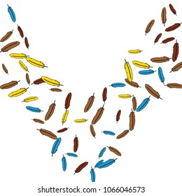 Colorful feathers. Prints of Colored feathers Design for Goods for Pets. Simple Pattern for Print, Logo or Poster. Vector Confetti Background.
