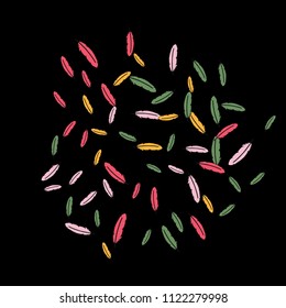 Colorful feathers. Prints of Colored feathers Design for Goods for Pets. Simple Pattern for Print, Logo or Poster. Vector Confetti Background.
