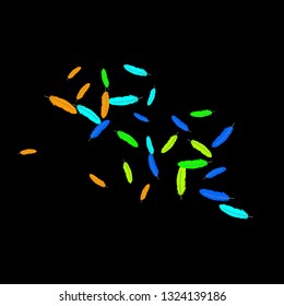 Colorful feathers. Prints of Colored feathers Design for Goods for Pets. Simple Pattern for Print, Logo or Poster. Vector Confetti Background.
