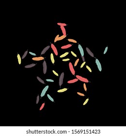 Colorful feathers. Prints of Colored feathers Design for Goods for Pets. Simple Pattern for Print, Logo or Poster. Vector Confetti Background.
