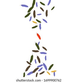 Colorful feathers. Prints of Colored feathers Design for Goods for Pets. Simple Pattern for Print, Logo or Poster. Vector Confetti Background.

