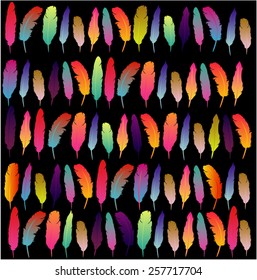 colorful feathers vector background. vector illustration. gradient. big set of vector isolated feathers.