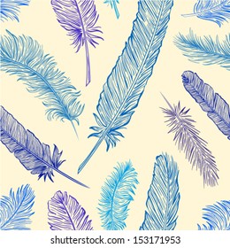 Colorful feathers vector seamless pattern