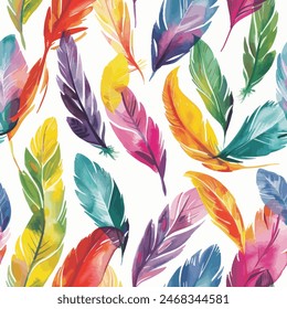 Colorful feathers watercolor seamless pattern. Design element for sale banners, posters, labels, and gift wrapping paper.