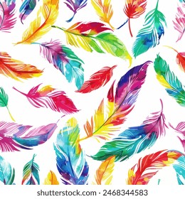 Colorful feathers watercolor seamless pattern. Design element for sale banners, posters, labels, and gift wrapping paper.