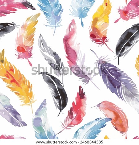Colorful feathers watercolor seamless pattern. Design element for sale banners, posters, labels, and gift wrapping paper.