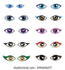 Colorful female eye model set on white background