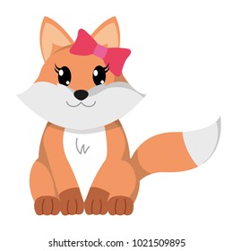 colorful female fox cute animal with ribbon bow