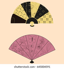 Colorful  female hand fans.Vector illustration.