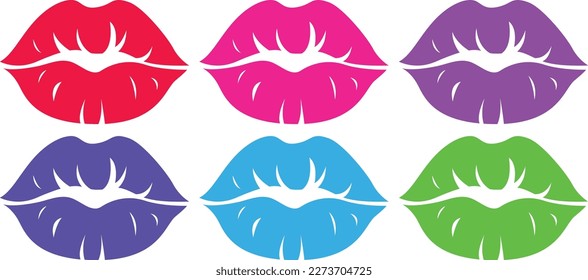 Colorful female lips vector icons. Silhouette woman's mouth