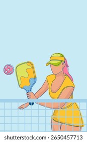 Colorful female pickleball player illustration in action – perfect for sports blogs, ads, and prints