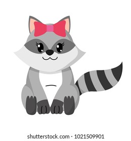 colorful female raccoon cute animal with ribbon bow