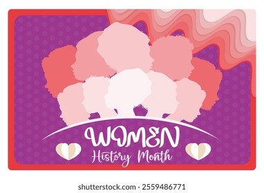 Colorful female silhouettes in honor of Women's History Month. Symbolizes diversity, solidarity, and empowerment. Women's History Month concept. Flat vector illustration.