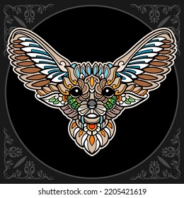 Colorful fennec fox mandala arts isolated on black background