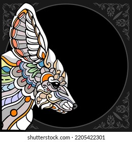 Colorful fennec fox mandala arts isolated on black background