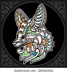 Colorful fennec fox mandala arts isolated on black background