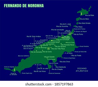 Colorful Fernando de Noronha Island Map, Brazil