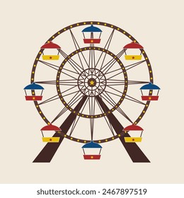 Colorful Ferris wheel icon. Amusement park element. Vector illustration.