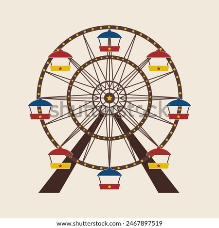 Colorful Ferris wheel icon. Amusement park element. Vector illustration.