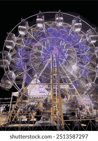 Roda gigante colorida em um carnaval noturno com luzes de néon