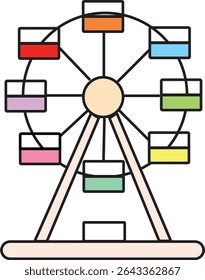Colorful Ferris Wheel Vector Illustration for Amusement Park Theme, Carnival Decorations, and Family Fun Concepts