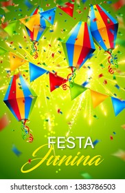 Colorful festa junina background with fireworks