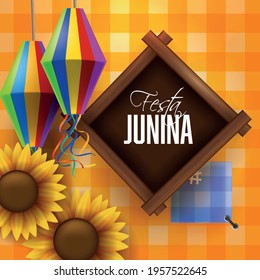 Colorful festa junina background with lantern