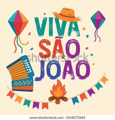Colorful Festa Junina Poster with Accordion and Kites - Viva São João Typography
