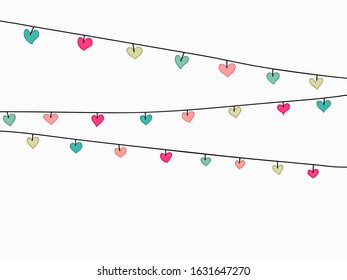 colorful festival childish hand drawn hearts flag background frame for  for background, wallpaper, banner, label, card, frame etc. vector design.