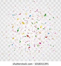 Colorful festival confetti pieces and strips isolated on transperent background. Vector illustration